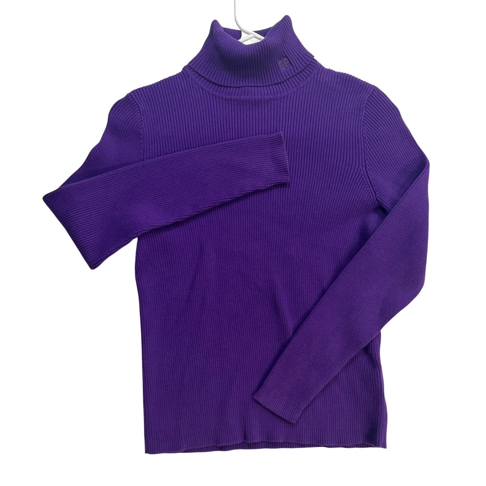 Lauren Ralph Lauren Petite Purple Ribbed Cotton Turtleneck Sweater P/M